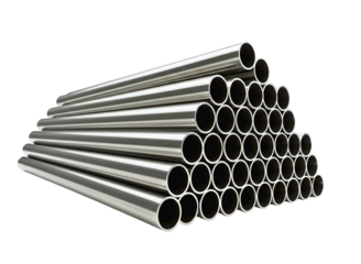 Stack of metal pipes isolated on transparent background