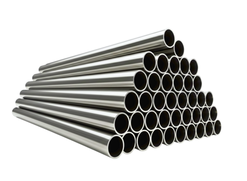 Stack of metal pipes isolated on transparent background