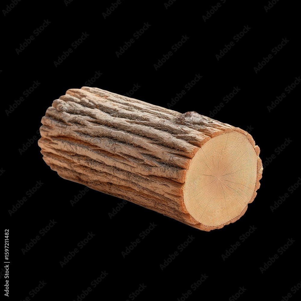 Aufkleber natural wooden log with textured bark surface isolated on black background for creative projects and