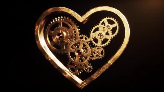 A heart-shaped frame filled with intricate gears
