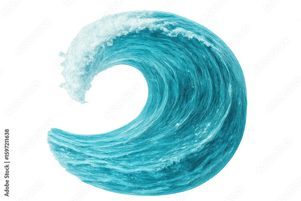 Poster oceanic wave cresting into circular form, transparent backdrop highlighting dynamic marine motion an