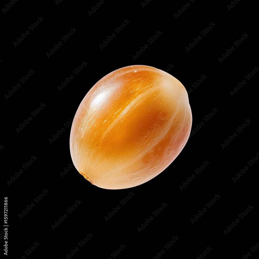 Poster close-up of a translucent brown egg with a smooth surface outlined against a black background for cu