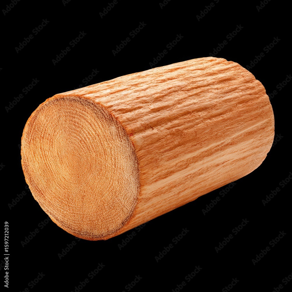 Poster natural wooden log on black background ideal for texture and background in design projects
