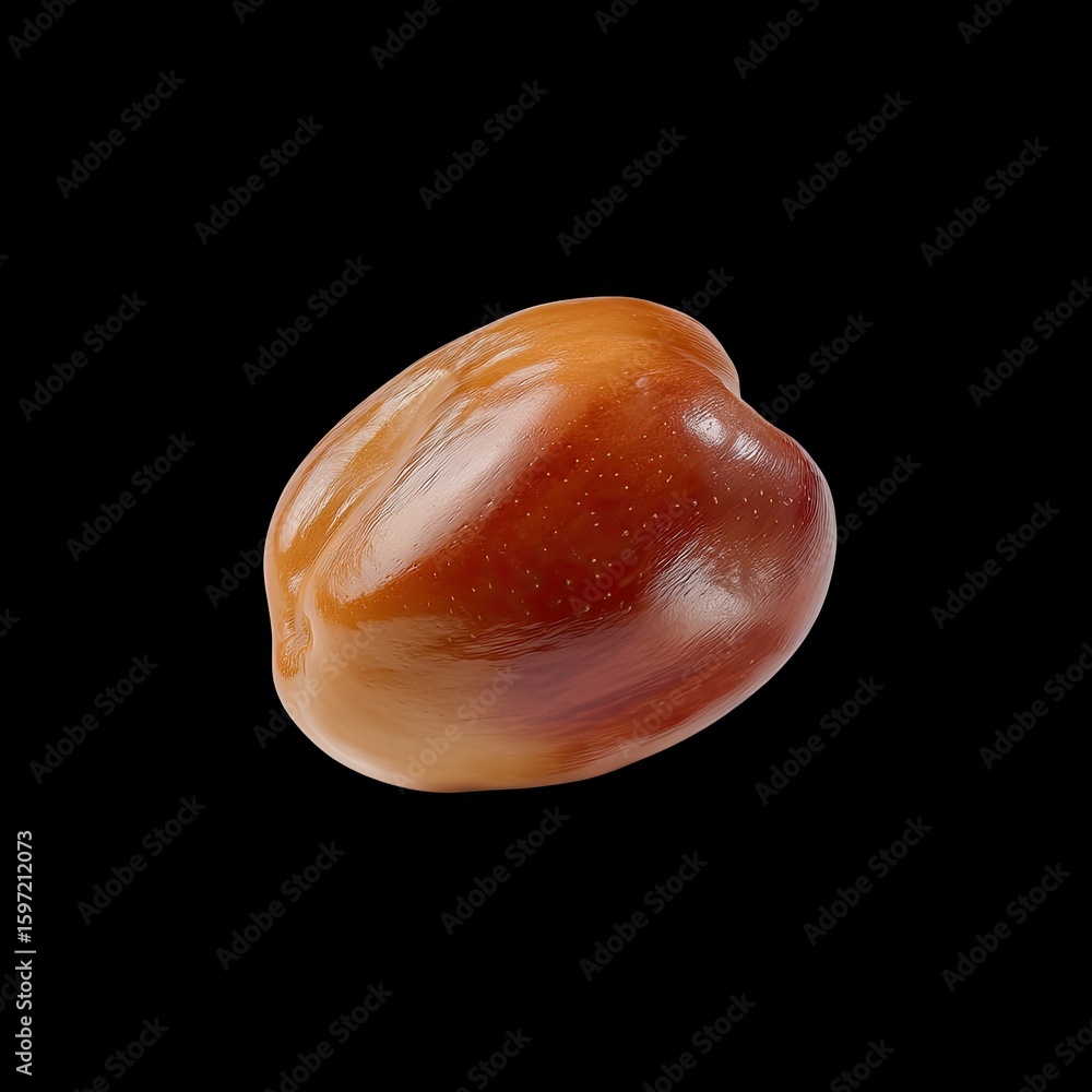Poster smooth and shiny almond with rich brown color and subtle texture on black background for culinary or