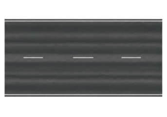 A straight road with dashed white lines under a clear blue sky, ideal for travel themes