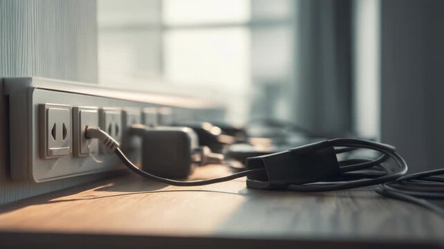 Power management essentials at a modern workspace during afternoon light