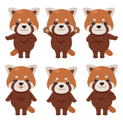 指さしをするレッサーパンダのキャラクターイラストセット