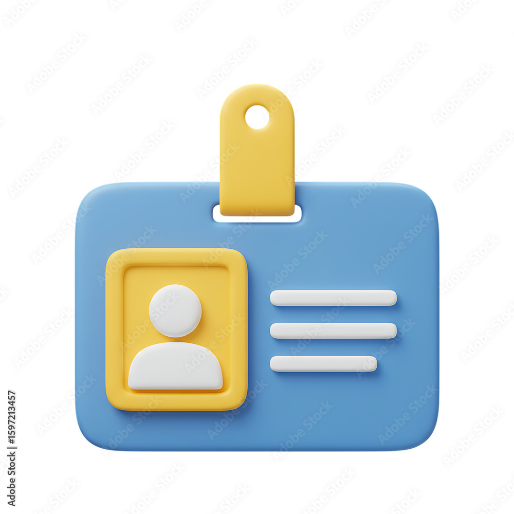 Poster blue and yellow identification card with person icon and lines isolated on transparent background