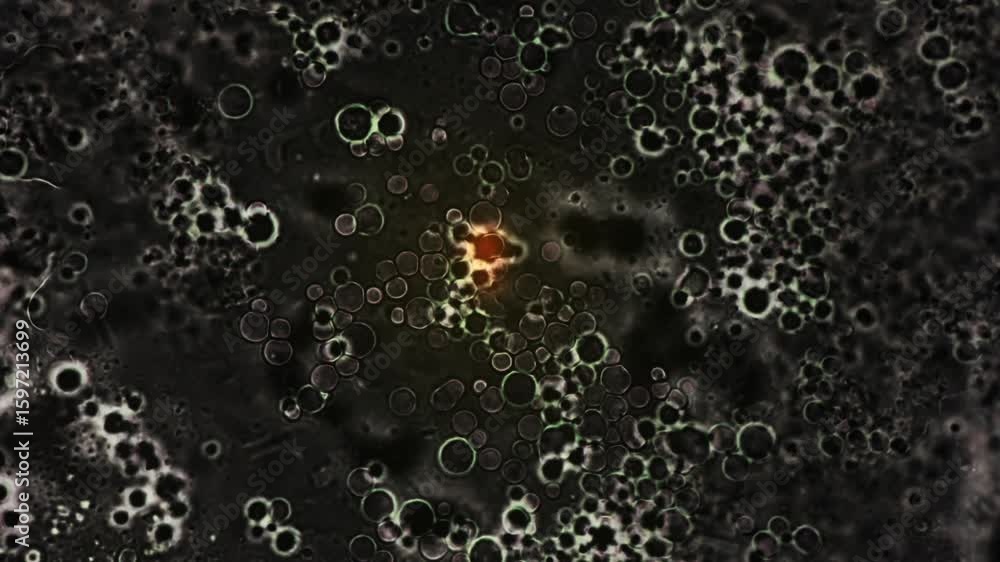 Poster microscopic view of cellular structures with central bright focus point