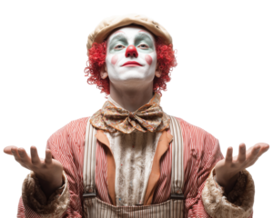 Clown with painted face juggling balls