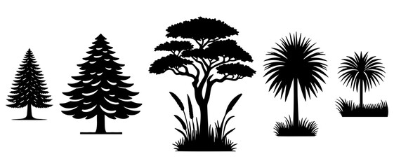 Tree Silhouette Black Filled - Vector Illustration Outdoor Design Icon.