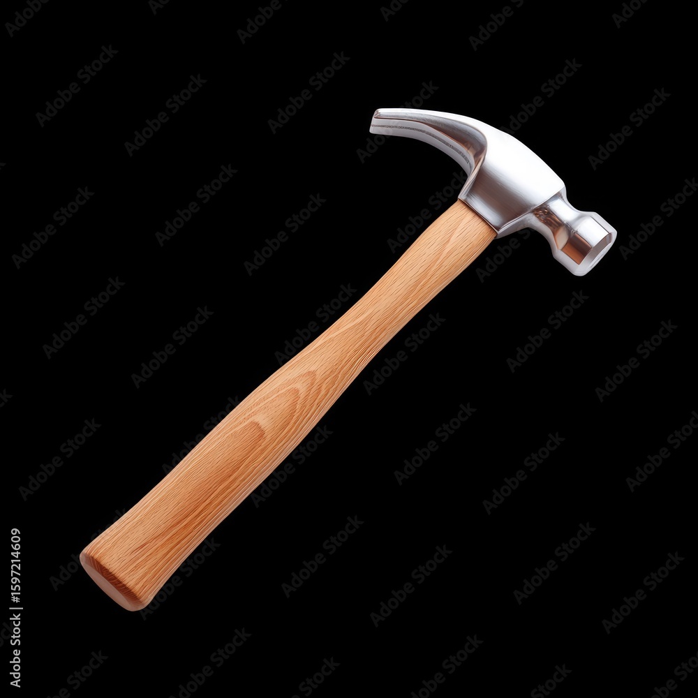 Poster high-resolution image of a standard claw hammer with wooden handle on a black background