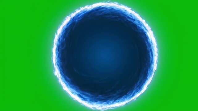 A mesmerizing blue energy sphere glows intensely against a vibrant green screen backdrop, perfect for visual effects compositing. - Powered by Adobe