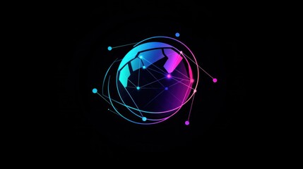 Abstract orb with vibrant neon gradients, connected by glowing lines and nodes, set against a dark background. It evokes a sense of connectivity and futuristic technology