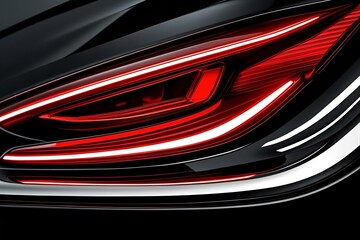 Close-up of a sleek, glowing red rear car light with polished shine on a black background, showcasing sharp, bold lines and an elegant, fierce design.