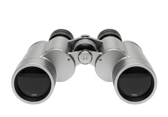 Silver binoculars positioned centrally against a plain background, ideal for outdoor enthusiasts