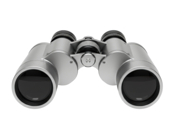 Silver binoculars positioned centrally against a plain background, ideal for outdoor enthusiasts
