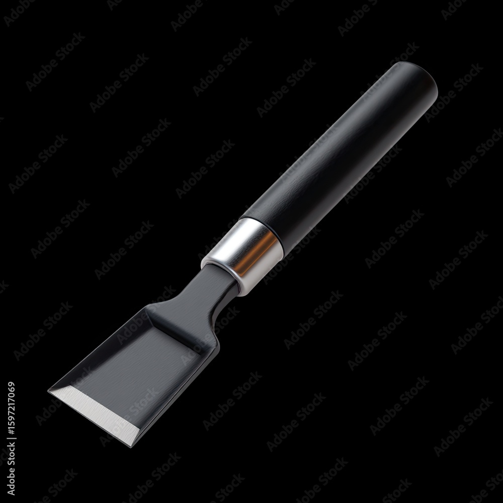 Aufkleber close-up view of a wooden handled chisel tool for woodworking and crafting projects in black backgro
