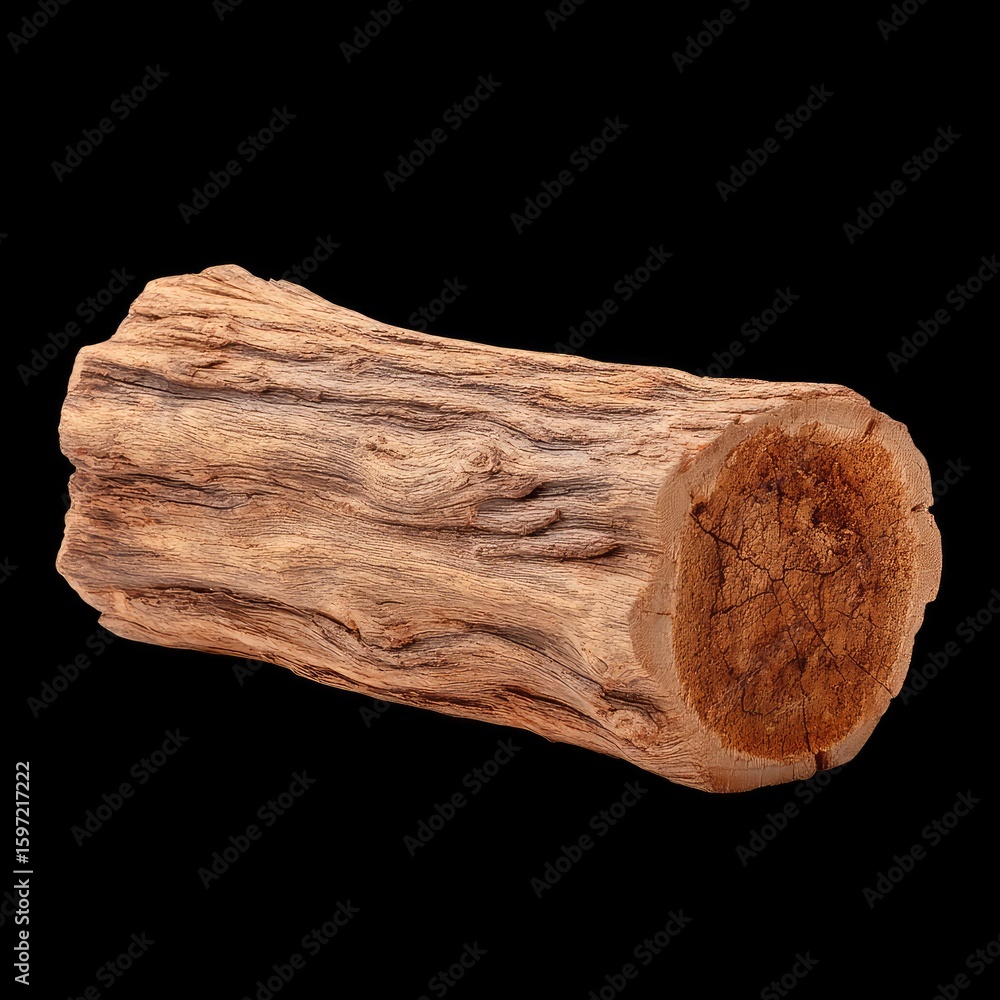 Poster natural rustic wooden log with intricate texture details isolated on black background for design and