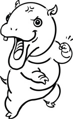 Energetic Cartoon Hippo with Funny Angry Face
