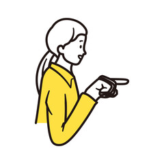 笑顔で指差ししているビジネスウーマンのシンプルな上半身のイラスト素材