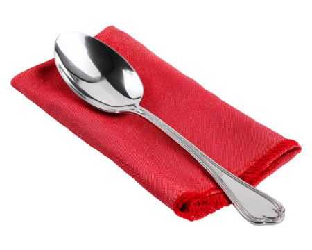 Silver spoon on a red napkin