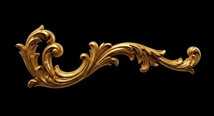 Ornate gold baroque scroll design on a black background