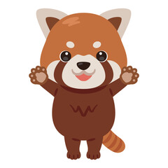 立って万歳するレッサーパンダのキャラクター