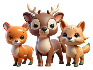 Adorable cartoon deer and fox friends on a black background