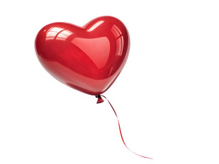 Shiny red heart balloon floating against a black background