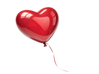 Shiny red heart balloon floating against a black background