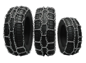 car tires with snow chains isolated on transparent background
