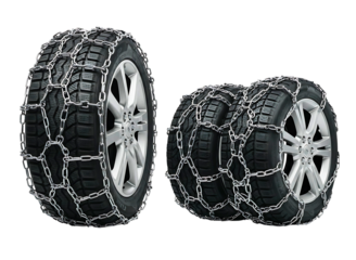 car tires with snow chains isolated on transparent background