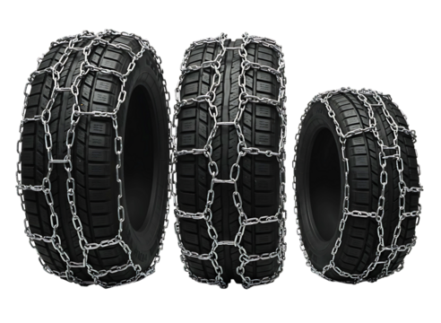 car tires with snow chains isolated on transparent background