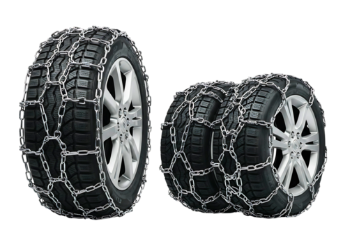 car tires with snow chains isolated on transparent background