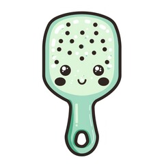 Cute light green hairbrush with happy kawaii face