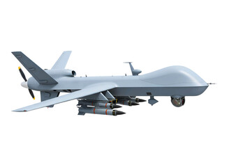 Military drone front view isolated on transparent background