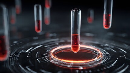 Blood samples in test tubes are digitally enhanced for medical research and analysis