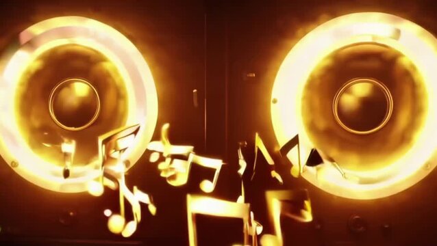 Seamless Looping Video Glowing Gold Speakers Music Notes
