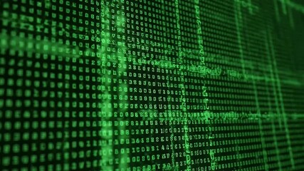 Abstract representation of digital data streams flowing across a technological interface, showcasing a complex matrix of binary code in vibrant green hues. - Powered by Adobe