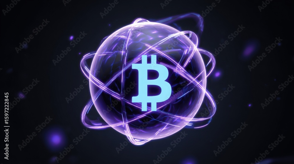 Poster bold bitcoin representing digital currency and financial innovation in ai-quantum crypto mesh iconic