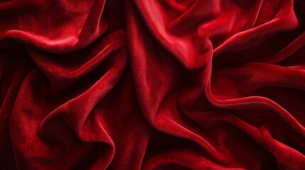 Obraz premium Deep Red Velvet Fabric with Soft Folds, Rich Texture and Elegant Drape