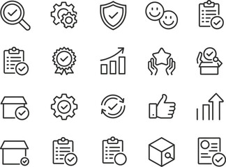 Quality control set of web icons in line style quality check computing icons