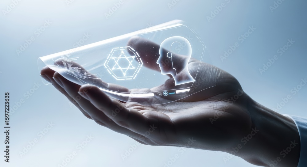 Aufkleber exploring the intersection of technology and human intelligence in futuristic interfaces