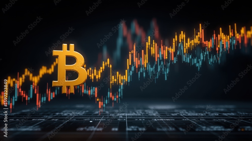 Poster laptop displaying a bitcoin signifying the role of technology in modern cryptocurrency trading and i