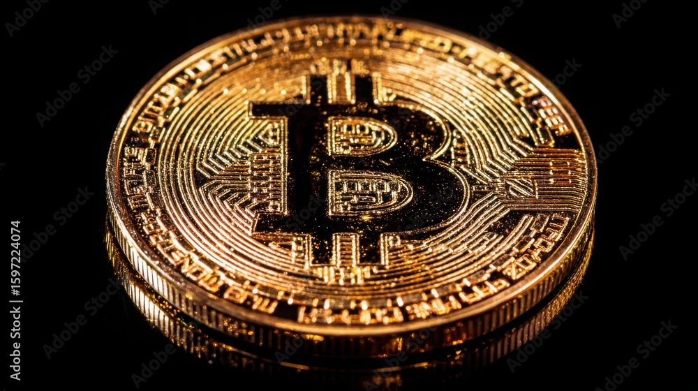 Poster singular bitcoin coin symbolizing digital currency asset in modern finance with emphasis on value an