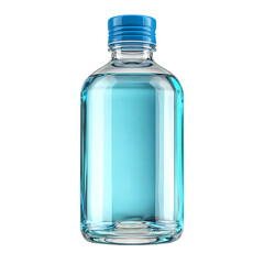 Naklejka premium Clear plastic bottle with light blue liquid and blue cap.
