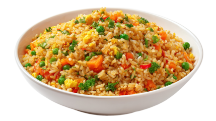 Delicious Plate of Fried Rice with Egg, Chicken and Vegetables Isolated on a Transparent Background