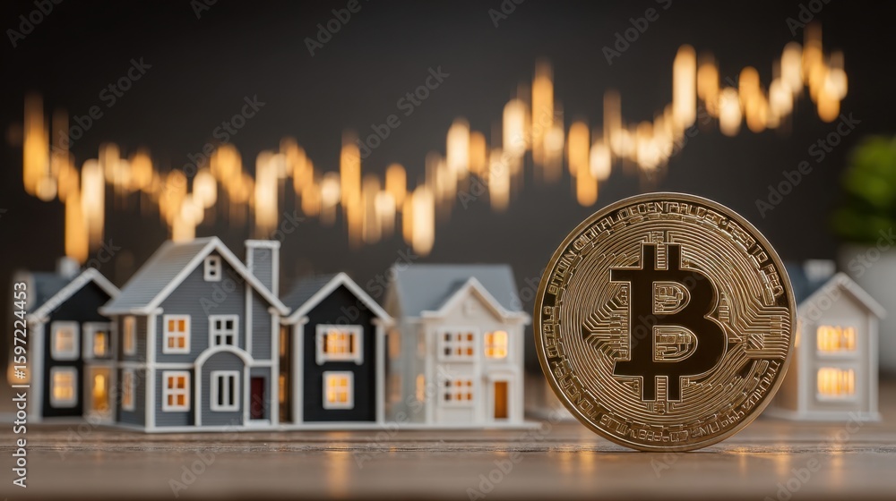 Poster a bitcoin model with illuminated bitcoin in background symbolizing growth and investment opportuniti