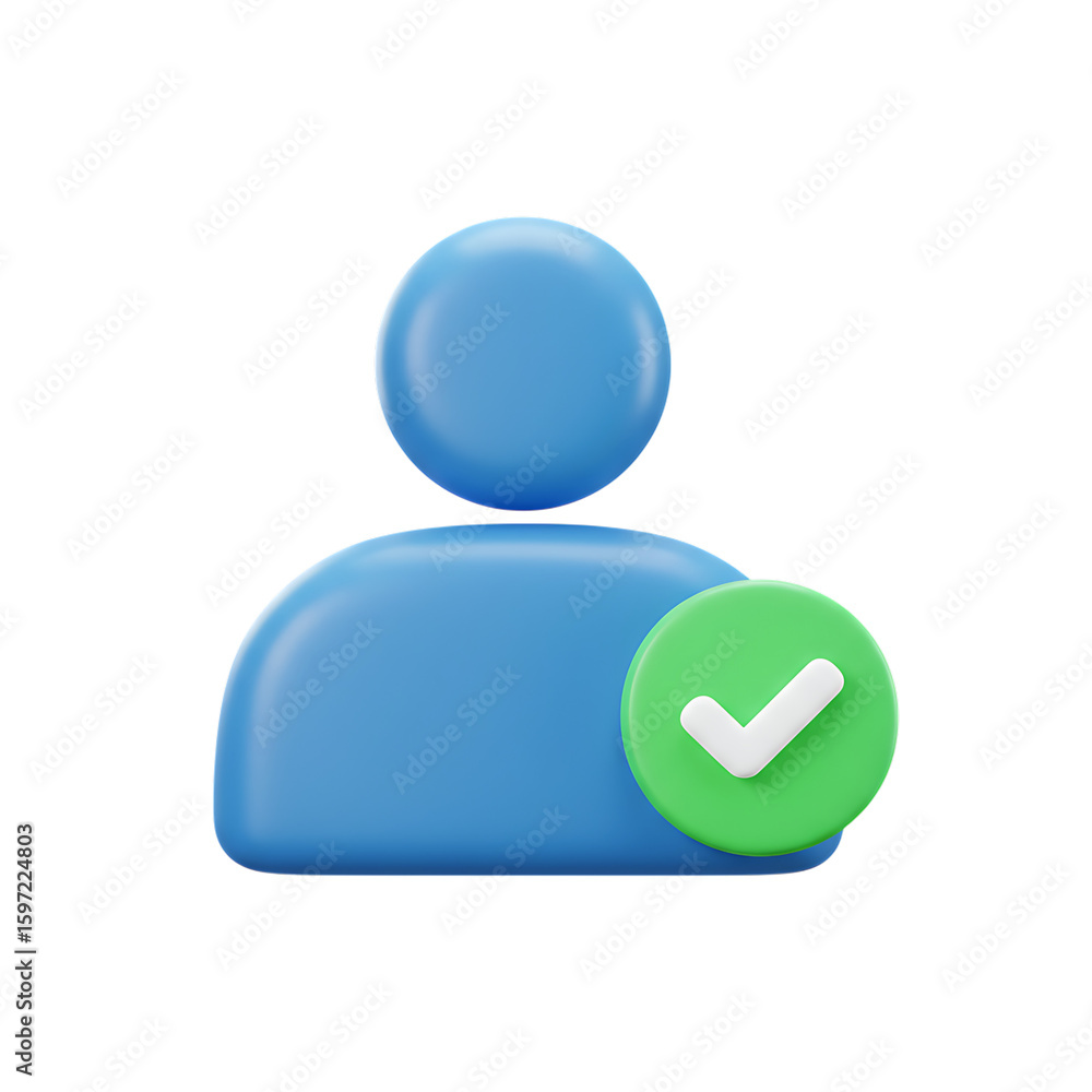Aufkleber stylized 3d blue user icon with a green checkmark indicating confirmation or approval isolated on tr